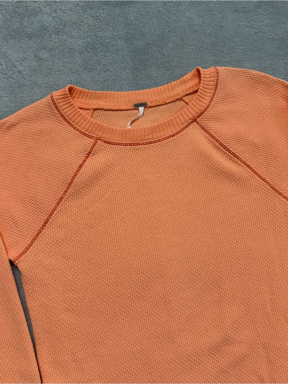 Free People In The Mix Cuff Thermal Top In Desert Orange Knit Crochet Womens XS